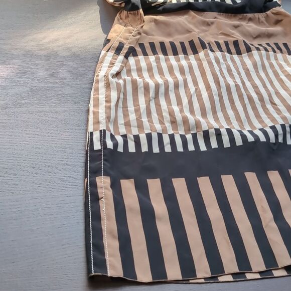 Marni Striped Brown and Black Shift Short Sleeves 💯 Silk Dress 42 - Picture 7 of 14